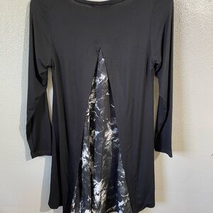 Comfy USA XS Black Modal Asym Tunic Top Long Sleeve Contrast Hems Artwear Draped